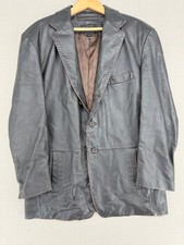 J Ferrar Genuine Leather Blazer Jacket Mens Black Y2K Sport Coat