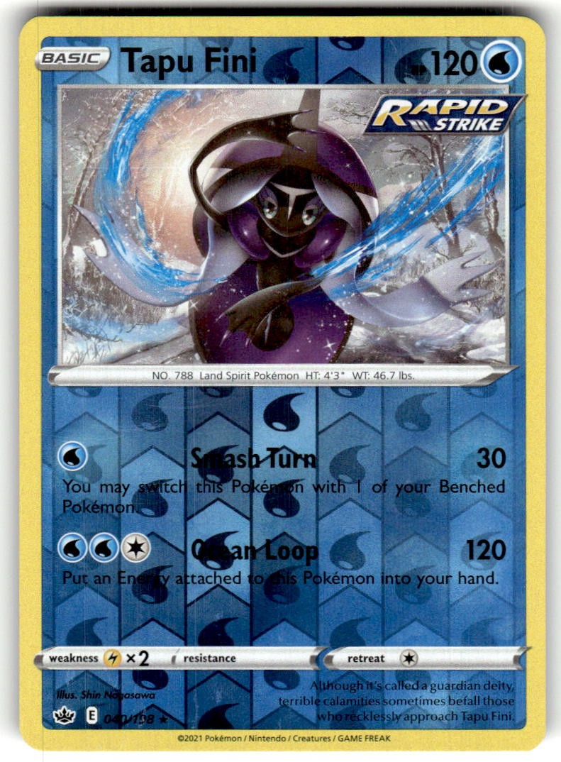 Tapu Fini 040/198 Holo Rare Chilling Reign Pokemon Reverse Holo Lightly Played