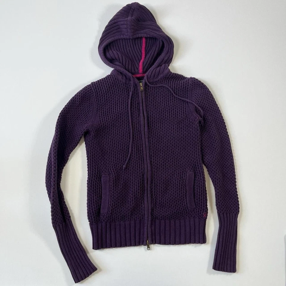 Y2K 2000s Tejido Cremallera Chaqueta Sudadera con Capucha Grunge Suéter American Eagle Talla Pequeña Foto 2 de 4