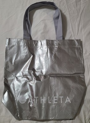 Athleta Metallic Silver Reusable Tote Shopping Bag  17''x14''x6'' Travel Organizer 
