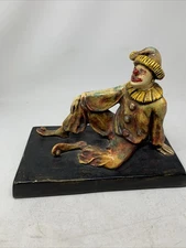 VINTAGE J. C. LEMON/CONTINENTAL MULTI COLORED RED NOSE CHALKWARE CLOWN STATUE