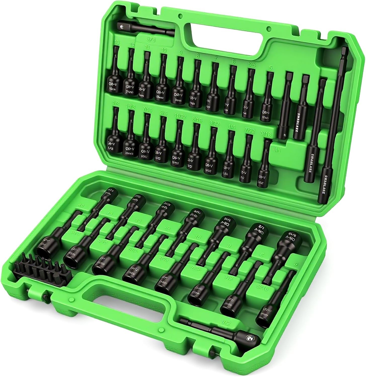 55-Piece Magnetic Nut Driver Set, Metric & SAE 1/4"" Hex Shank, Impact Driver So