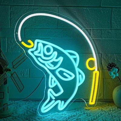 Neonschild für Wanddekoration - Fisch - Angelhaken