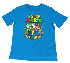 Nintendo Super Mario Boys Size Small Turquoise Graphic T-Shirt Mario Luigi Coins