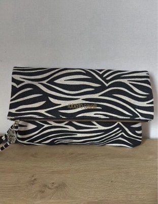 Roberto Cavalli Zebra Print Fold Over Clutch Bag Y2K RC Charm Italy RC Parfum