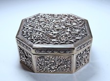 Fine Antique Asian Chinese Openwork Silver Covered Box