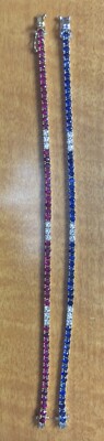 14K White Gold Lab-Grown Ruby Or Sapphire 7  Bracelet Has 9 St Lab Diamond