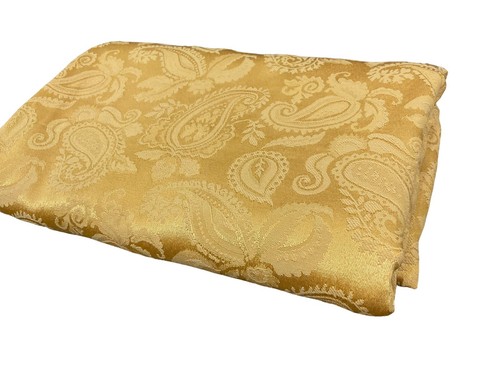 Yellow gold Damask 56” x 116”Tablecloth Washable Paisley Vtg Excellent Condition - Picture 9 of 10