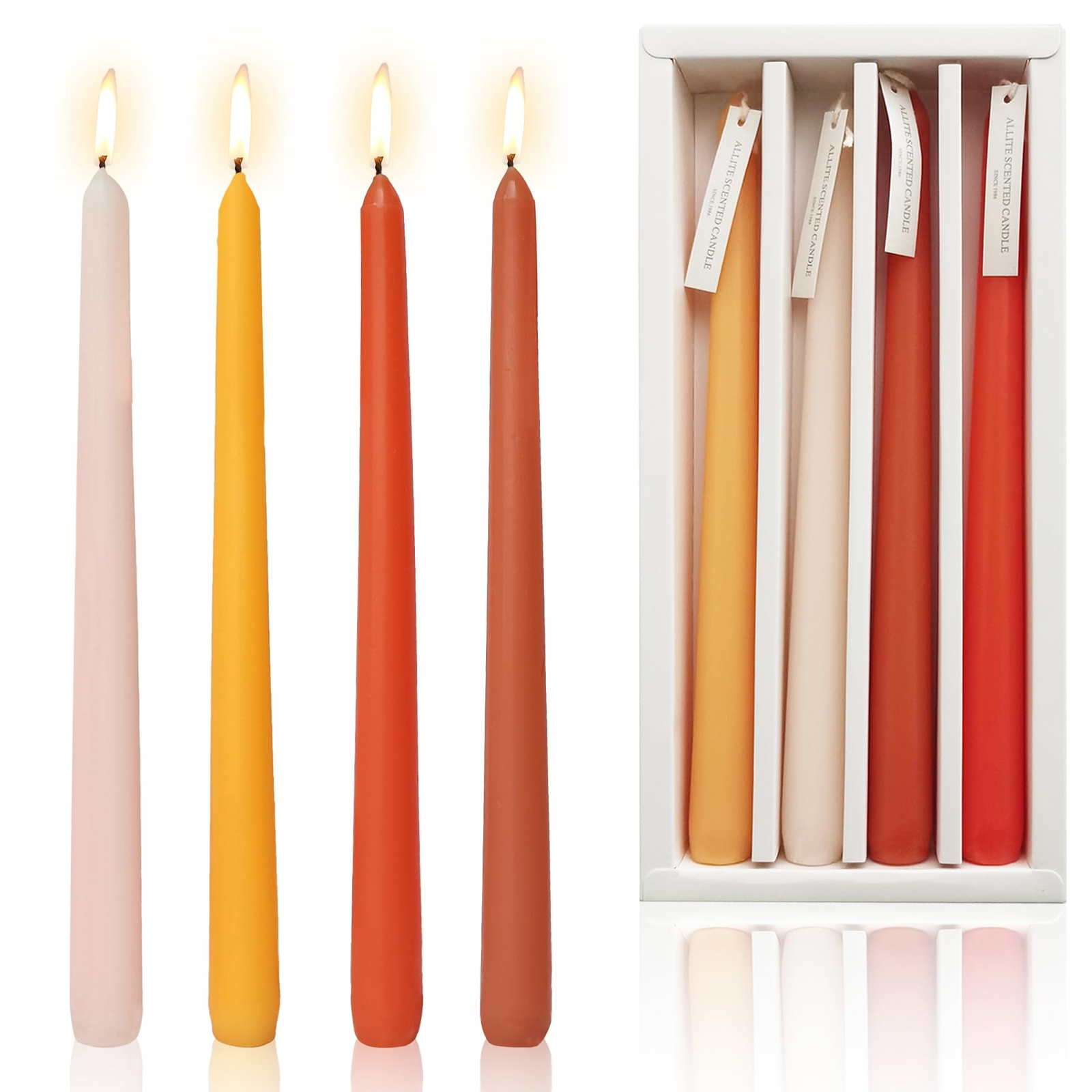 Long Smokeless Orange Taper Candles 9.5 Inches Set of 4
