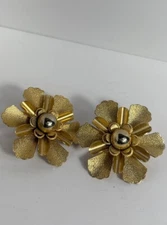 Earrings "Emmons" Gold Tone Signed Bold 3 Tiered Flower Clip-On Earrings 1960's