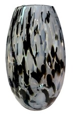 Hand Blown Art Glass Large Vase Black White  Clear Handmade in Poland