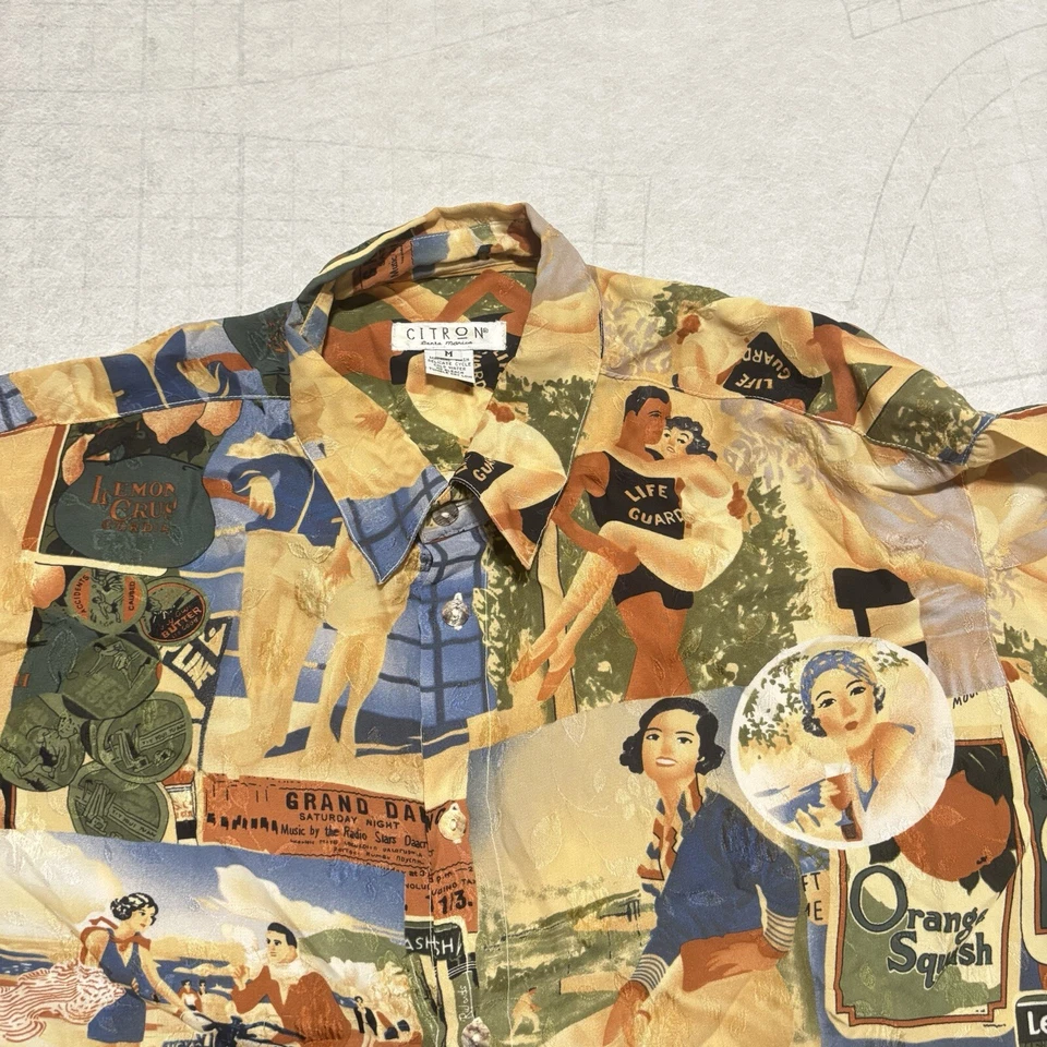 РЕДКАЯ Citron Санта-Моника фильмы пляж женщин и мужчин тема шелковая рубашка мужская M - Изображение 3 из 4