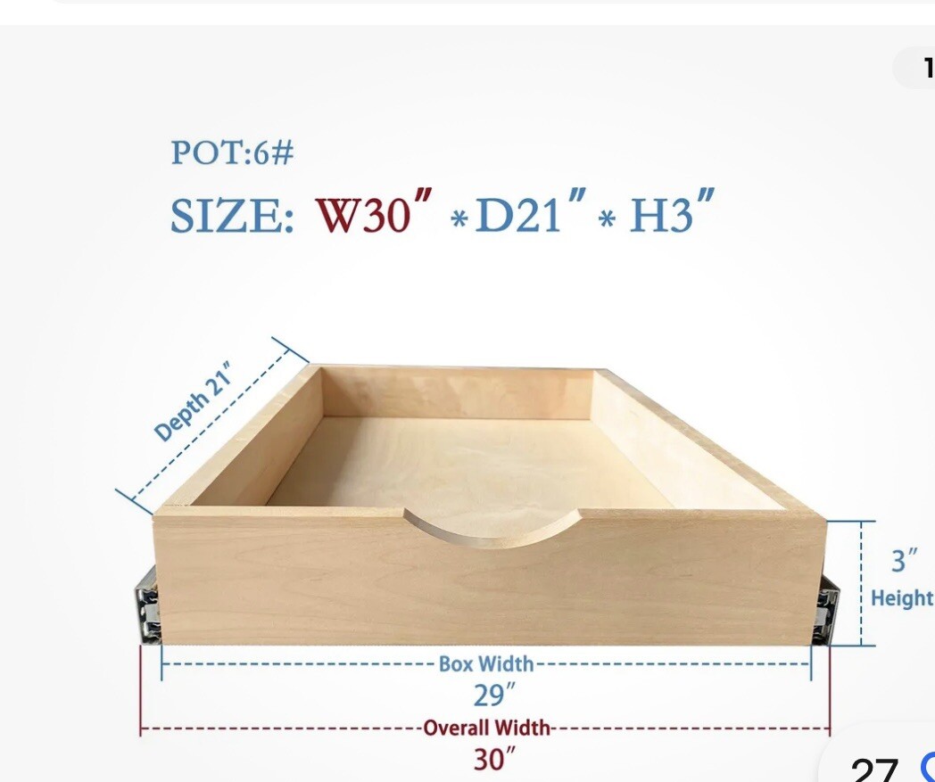 Kitchen Slide Out Cabinet Shelf Pull Out Wood Drawer Storage W30xD21 soft close-image