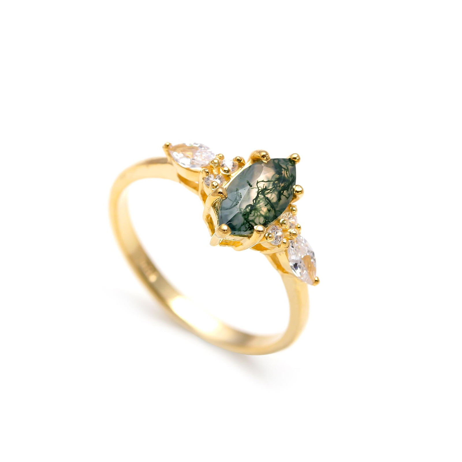 Natural Moss Agate Gold Plated Ring 925 Sterling Silver Ring Any Size