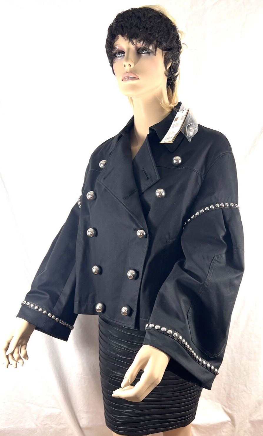 $2,495 BURBERRY Black Cotton Military Women's Jacket Made in Italy Marked as 8