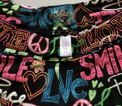 Justice Multicolor Leggings Smile Love Peace Size 14 NWOT - Picture 4 of 4