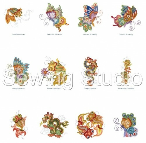 MACHINE BRODERIE MOTIFS USB - MOTIFS TRÉSORS ORIENTAUX 4X4 & 5X7 POISSON DRAGON - Photo 4 sur 5