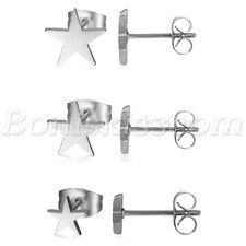 2pcs Women's Girls Stainless Steel Charm Pentagram Star Plain Ear Studs Earrings