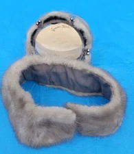 Vintage Silver Gray Mink Headband With Rhinestones and Matching Collar