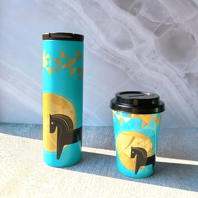 Starbucks Korea 2014 New Year Blue Horse S/S Troy Tumbler 473ml & Coin Bank