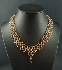 Green Crystal Jewelry Grade Brass Chainmail Necklace SCA Ren Fayre Fantasy LoTR