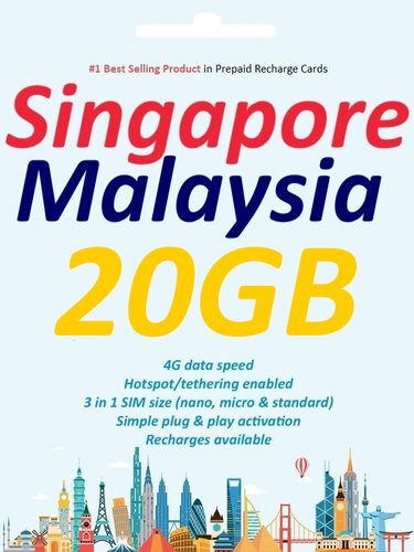 Singapore & Malaysia Travel data SIM card 20 days 20GB 4G SIMBA & DiGI - Zdjęcie 1 z 3