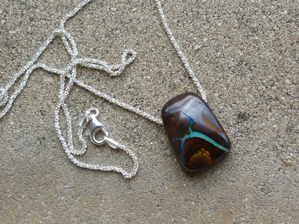 Collana/Pendente In Argento 925 Con 1 Opale Boulder D'Australia, 42 Cm - Immagine 3 di 4