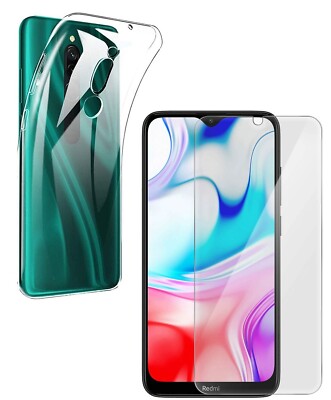 For XIAOMI REDMI 8 TEMPERED GLASS SCREEN PROTECTOR + CLEAR SILICONE TPU CASE GEL