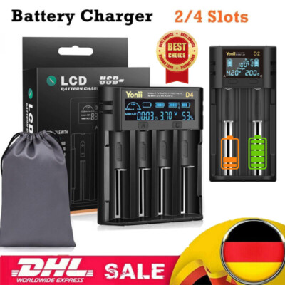 2/4Slots Akku Ladegerät USB LCD Charger Batterieladegerät für Lithium Batterie*
