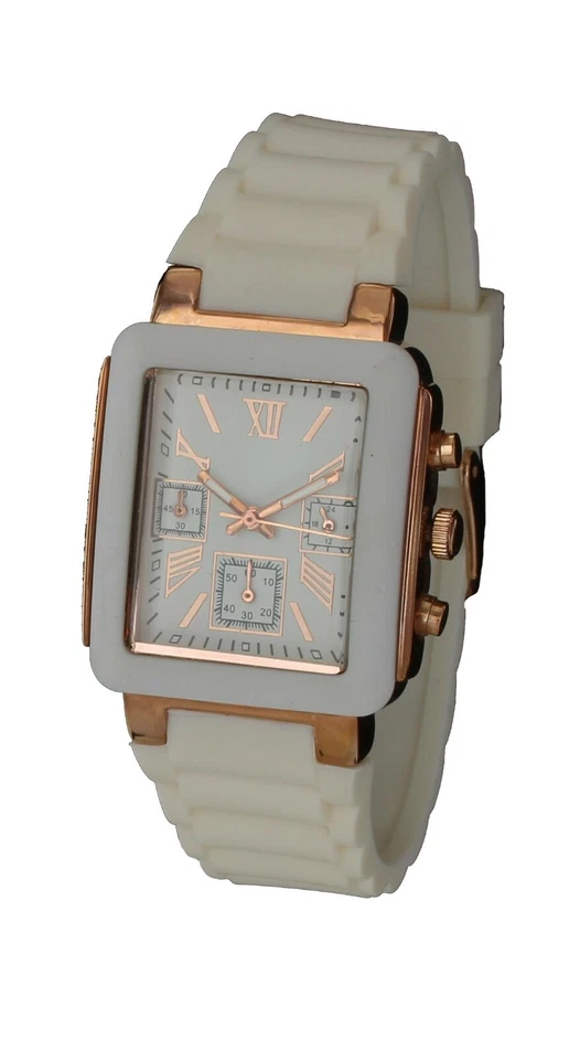 Женские повседневные часы СПЛЕТНИ белый резиновый ремешок, розовое золото тон чехол GSP952 - Изображение 2 из 4