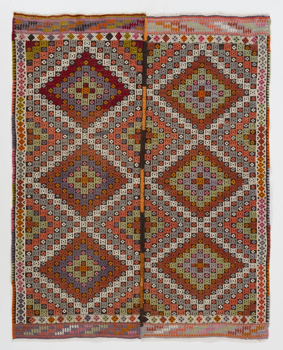 5x6.3 Ft Old Turkish Jijim Kilim, Embroidered Cicim Rug with