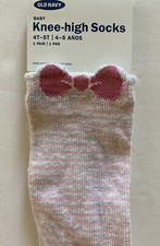 NWT Old Navy 4T-5T Pink Gray Heather Striped Bow Knee High Socks