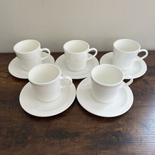 Vtg Corning Pyroceram WHITE COUPE 5 Tea Coffee Cup & Saucer Sets Disc'd USA
