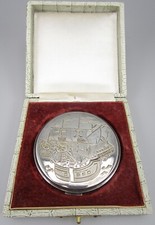 BEAUTIFUL VINTAGE 950 STERLING SILVER COMPACT W/ SPANISH GALLEON IN BOX - JAPAN