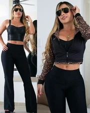 Colombian Brazilian Women’s 3pc Set Bell Boot Pants Top Jacket Microfiber S M L