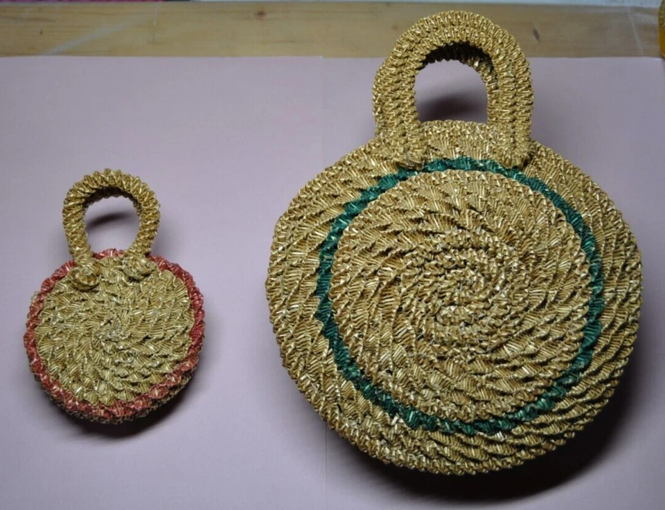 RARE 2 Anciens paniers/sacs à main en paille un grand et un petit - Photo 2/4