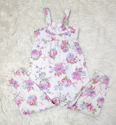 BETSEY JOHNSON Girl's Size 4 Long Romper Bow Pink Floral XOXO Cotton Summer A - Picture 4 of 9