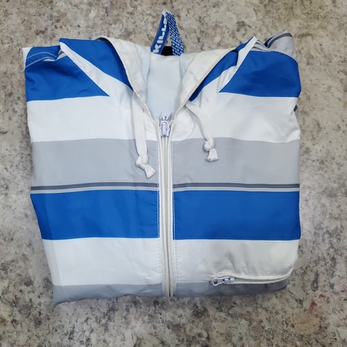 Kirra Jacket Mens Small Blue Gray Striped Windbreaker Zip Hooded Lightweight - Picture 22 of 23