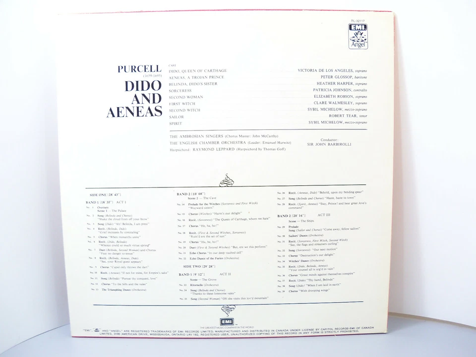 PURCELL Dido And Aeneas EMI Angel UK LP RL-32117 Barbirolli Ambrosian Singer - Image 2 of 4