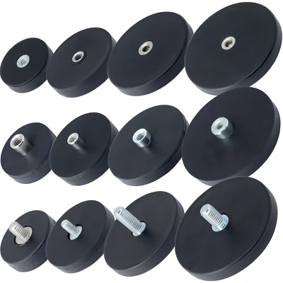 Neodym Magnet gummiert mit Gewinde Topfmagnet M4 bis M6 Größe 22mm bis 43mm - Bild 1 von 4