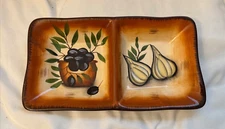 Pier 1 Imports Earthenware Divided Serving Dish Tray Olive Onions Rustic 