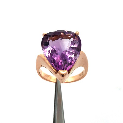 14K Yellow Gold Pear Cut Amethyst Solitaire Statement February Anniversary Ring - Picture 2 of 12