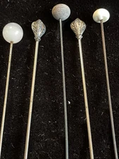 5 Antique Or Older Vintage Moonstone?  Hat Pins Silver? 6-8”