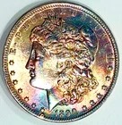 1890-O Rare Date Morgan Dollar Ch / Gem BU End Roll Rainbow Toned