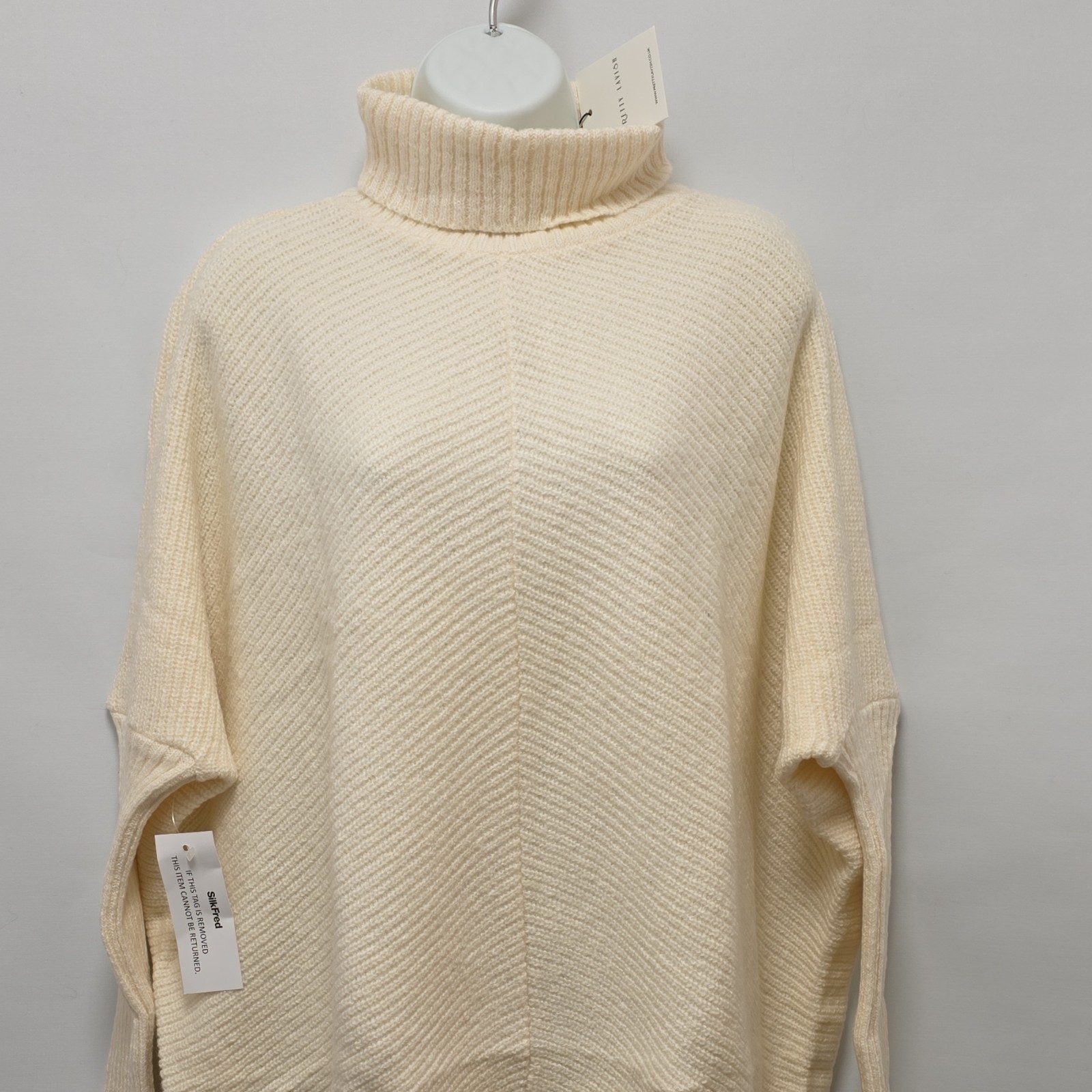 Pretty Lavish Cream Ribbed Knit Oversized Turtleneck Wool Jumper S/M image 2