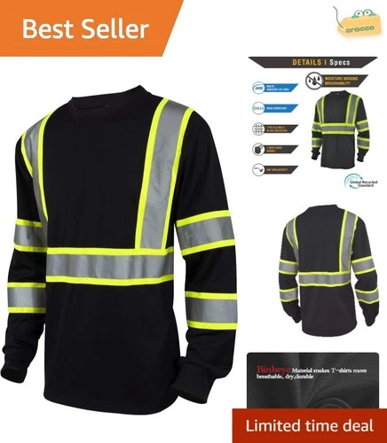 Men's Hi Vis Class 3 Long Sleeve Reflective Shirt - Comfort Fit Black Workwear - product listing photo