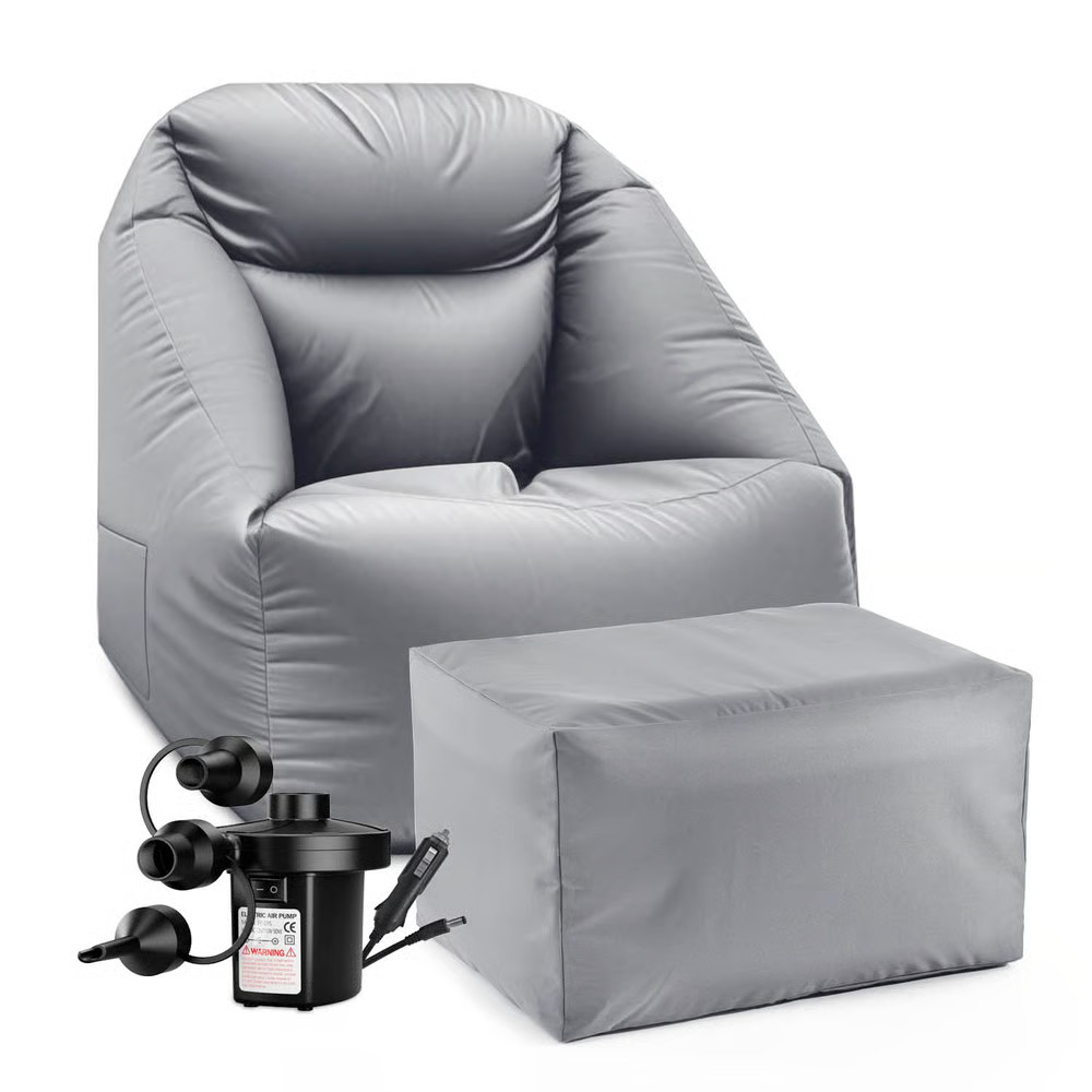 LUMALAND Set Puff AIR Sillón + Pouf Taburete Inflable con Bomba Eléctrica