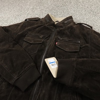NEW Levis Jacket Mens XL Brown Sherpa Lined Faux Suede Trucker Bomber Work Coat