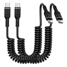 2-Pack USB C to USB C 6FT Coiled Cable - Fast Charging Tangle-Free Design