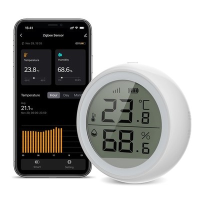 SMARTERCURRY Thermo-Hygrometer ZigBee Modell LCD, Temperatur & Luftfeuchte, Weiß